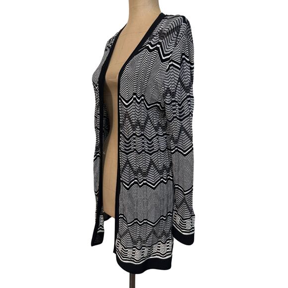 Missoni Cardigan Black & White Zig Zag Woven Open Front Long Sleeve size Large - Picture 4 of 10